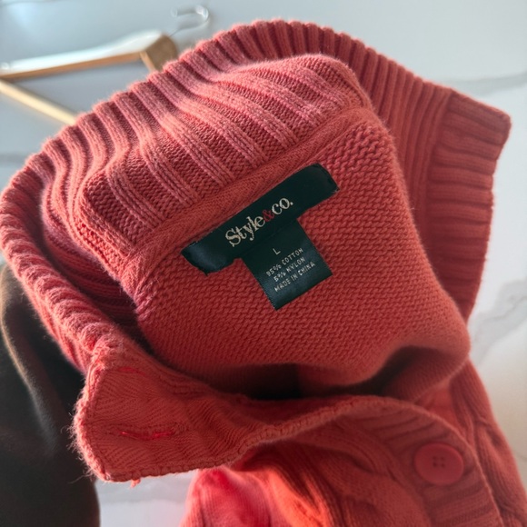 Vintage VTG Style & Co Coral Cable Knit Tie Waist Button Up Cardigan Sweater - Picture 2 of 15